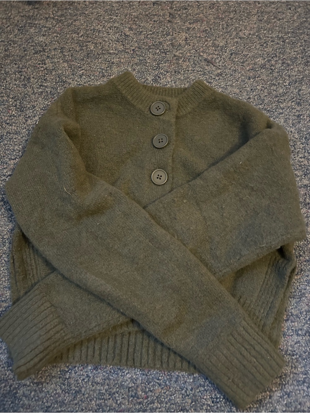 Zara Olive Green Three-Button Knit Cardigan